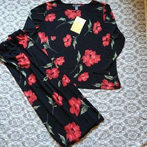 Jessica Holbrook Black Red Flower Top & Skirt 2X